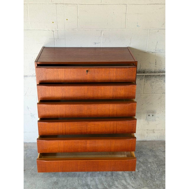 Teak Tallboy Dresser With 6 Drawers Danish Mid-Century Modern 1960s For Sale - Image 4 of 12