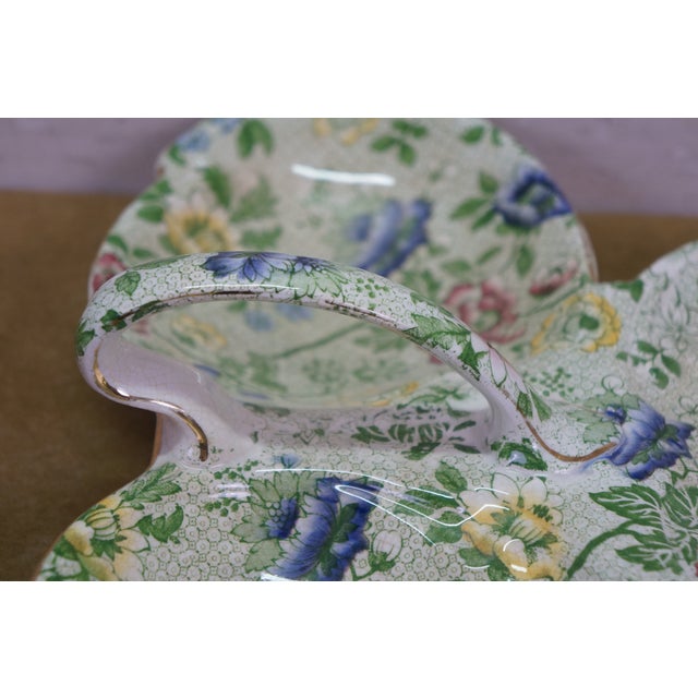 Antique Deans Burslem Dresden Green Chintz Divided Clover Dish 13" For Sale - Image 6 of 14