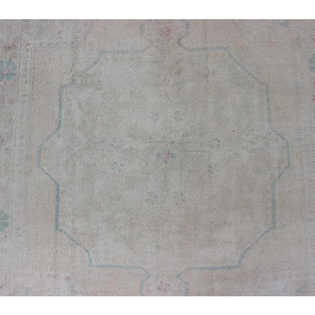 Vintage Turkish Oushak Rug in Pale Blue, Taupe and Soft Pastel Tones For Sale - Image 4 of 12