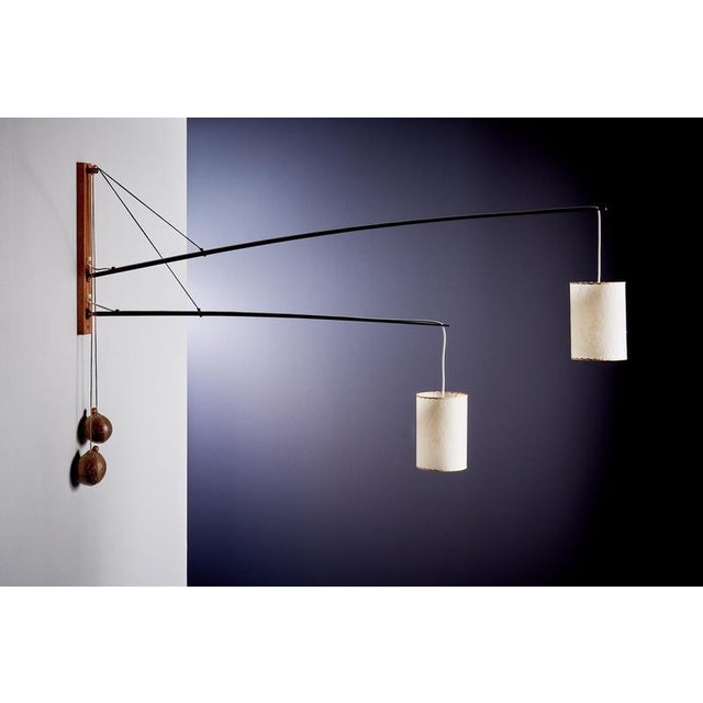 Large Adjustable Teak Coconut Wall Light with Counterweights attributed to Ruprecht Skrip, 1950s For Sale - Image 3 of 16
