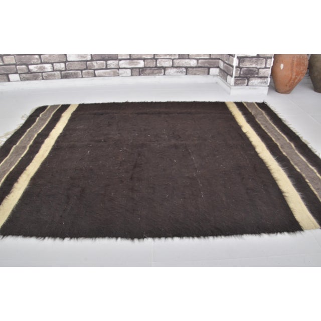 Textile Black Vintage Anatolian Angora Wool Rug For Sale - Image 7 of 10