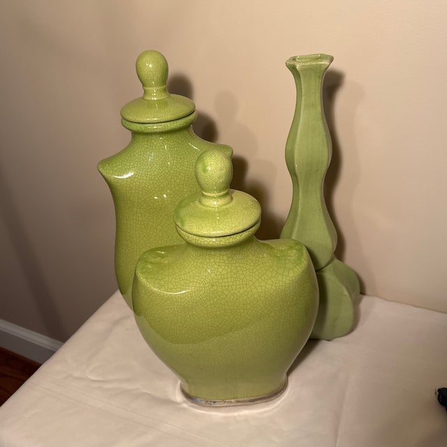Curate an instant designer vignette with this striking, coordinated 3-piece collection of decorative glazed ceramic...