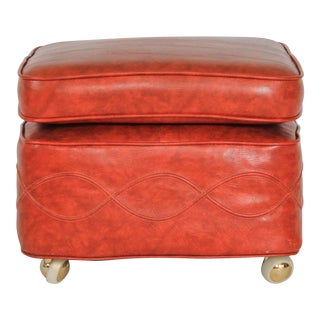 Vintage Burnt Orange Rolling Ottoman For Sale