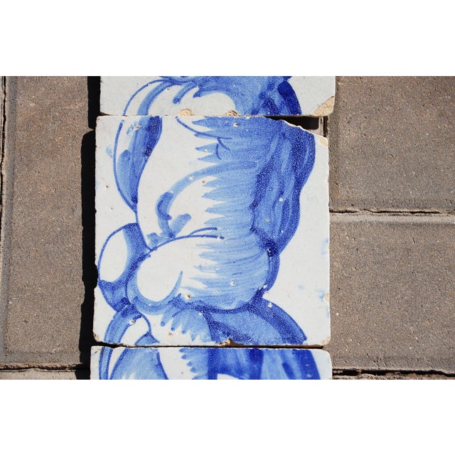 Antique 18th Century Set of Four Tiles Depicting a Cherub Holding a Baroque Torchiere For Sale - Image 4 of 6