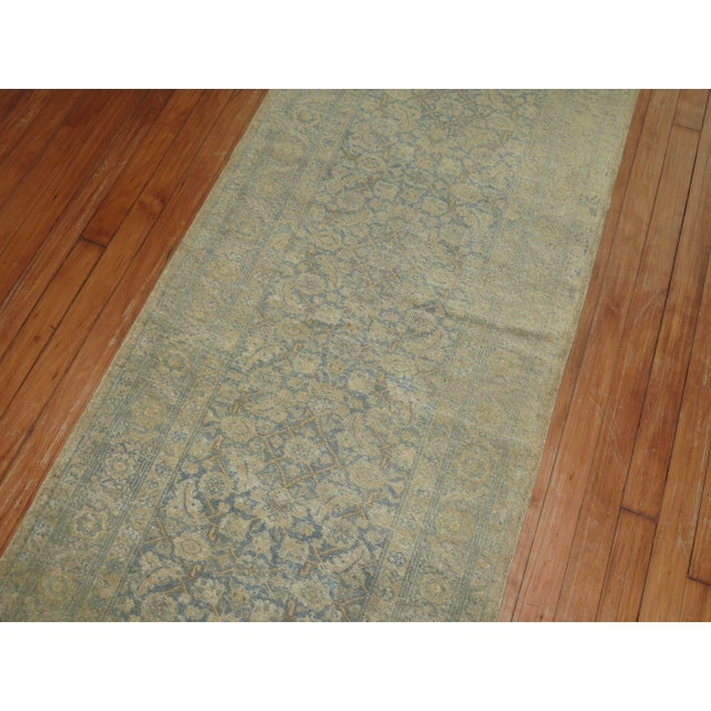 Antique Zabihi Collection Narrow Pale Blue Gold Persian Tabriz Runner - 2'4" x 13'9" For Sale In New York - Image 6 of 9