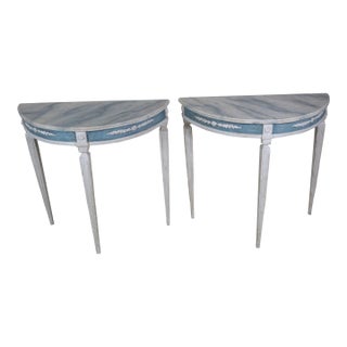 Late 19th Century Gustavian Style Demi Lune Tables, a Pair For Sale