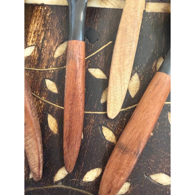 Late 20th Century Hand Carved Teak Handle Horn Spoons Set of 4 For Sale - Image 5 of 11