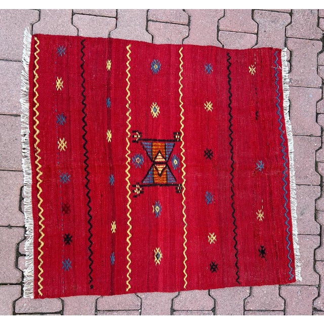 Textile 1970s Turkish Red Color Oushak Kilim For Sale - Image 7 of 8