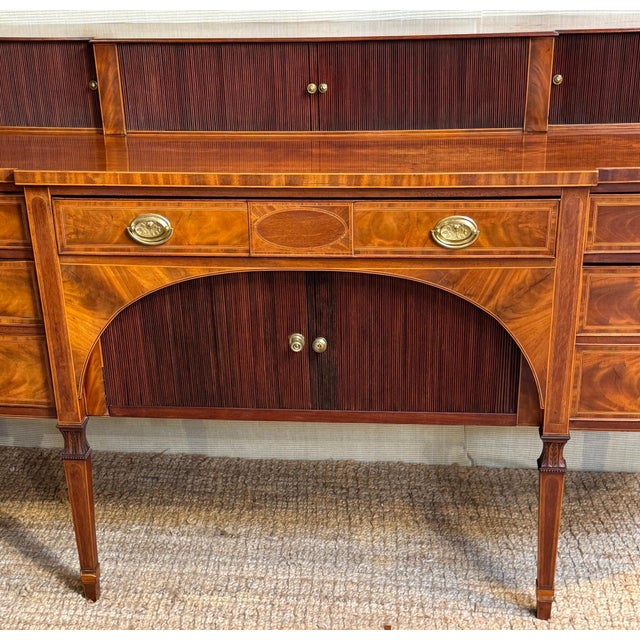 English Georgian Revival Mahogany & Satinwood Inlaid Tambour Sideboard, Late 19C For Sale In Greensboro - Image 6 of 12