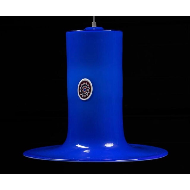 Mid-Century Modern 1960s Mid-Century Modern Blue Lattimo Pendant Lamp by Alessandro Pianon for Vistosi For Sale - Image 3 of 8