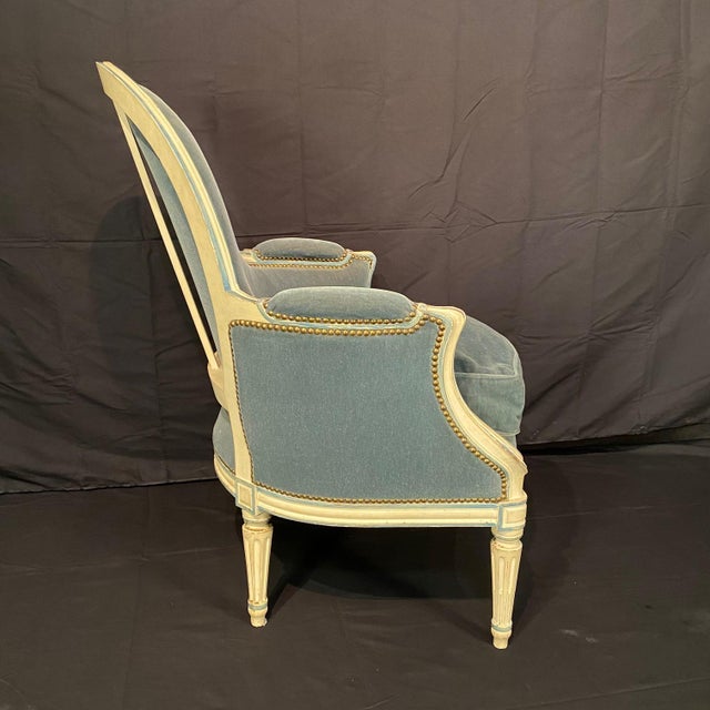 1940s French Louis XVI Bergere Chairs With Mohair Upholstery -a Pair For Sale - Image 5 of 11