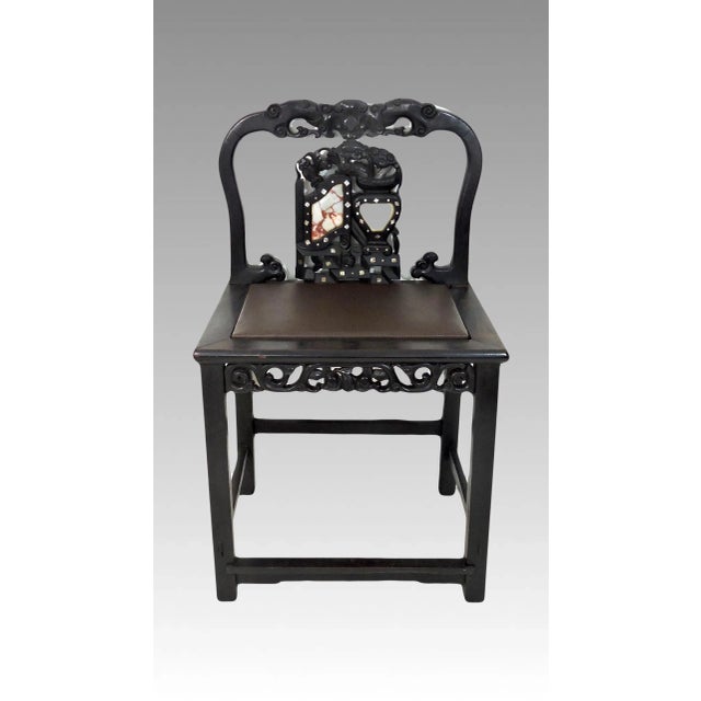 An excellent example of a 19th Century rare Chinese blackwood (Hongmu) side chair with inlaid mother-of-pearl and two...