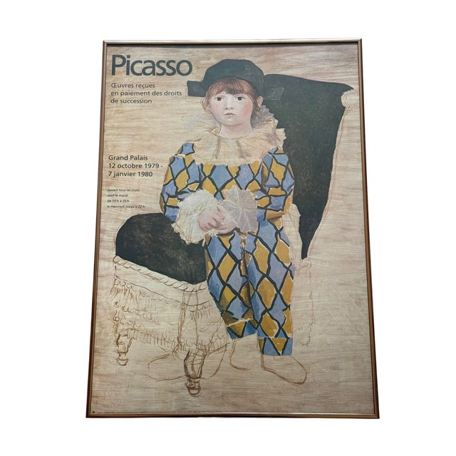 Vintage Framed Exhibition Poster of Pablo Picasso's "Paul en Arlequin" (Paul as Harlequin) From a 1979-1980 Show at the Grand Palais in Paris, France For Sale - Image 12 of 12