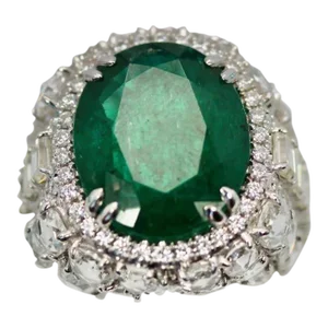 Oval Emerald 12.25 Carat Diamond Surround Ring Size 8
