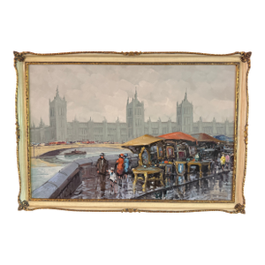 Vintage Mid Century Framed London Cityscape Oil Painting on Canvas - Signed