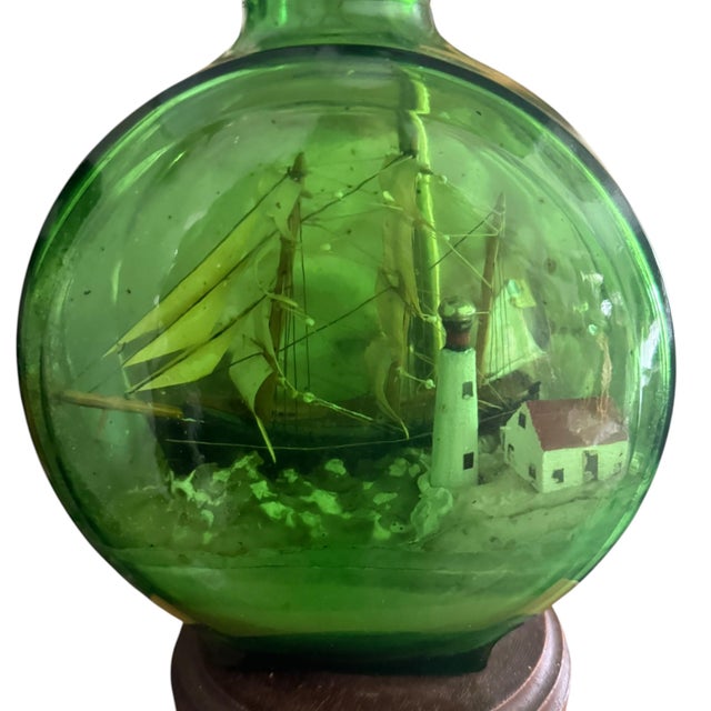 Traditional Vintage Nautical Ship in a Bottle Table Lamp With Green Glass Maritime Diorama For Sale - Image 3 of 10