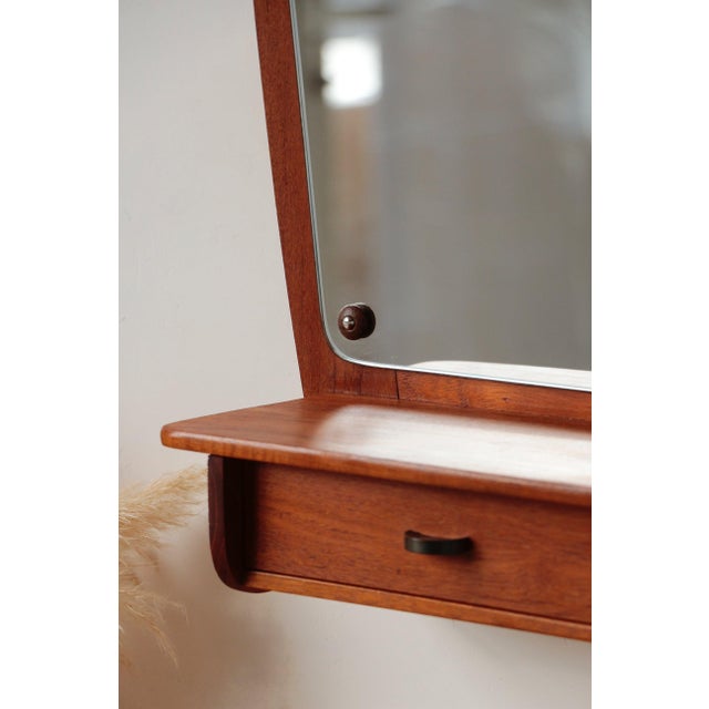 Mid-Century Danish Teak Wall Mirror with Drawers, 1960s For Sale - Image 9 of 16