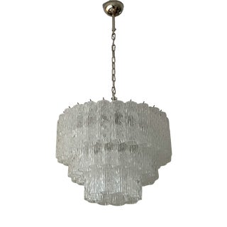 Murano Chandelier with Tubular Prisms in Clear Glass For Sale