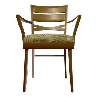 1950s Heywood Wakefield Style Unmarked Painted Mid-Century Modern Armchair in Orchid Pattern Silk For Sale