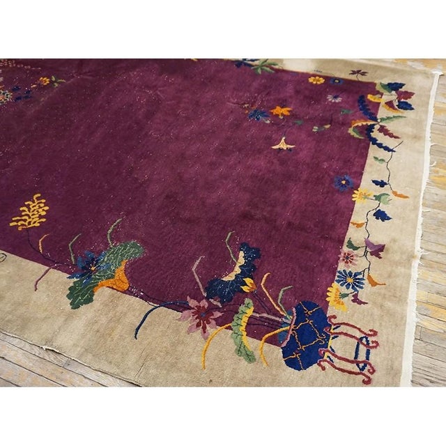 1920s 1920s Purple Floral Vase Modern Antique Chinese Knotted Art Deco Room Size Rug For Sale - Image 5 of 9