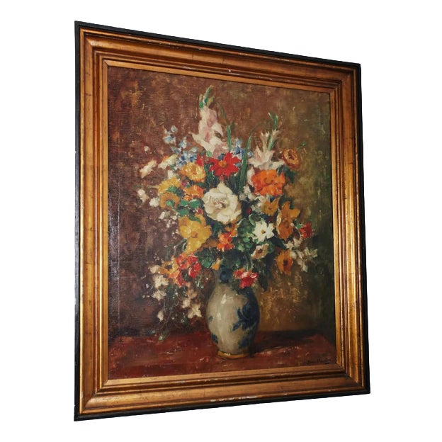 Alphonse Van Beurden, Flower Still Life, Oil Painting on Canvas For Sale