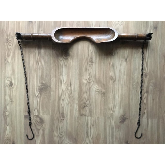 Old Wabi-Sabi wooden load-bearing device, 1900 Dimensions: - 90/14 / 8cm. 2 chains with hooks, 74 cm each. Koromysło - a...