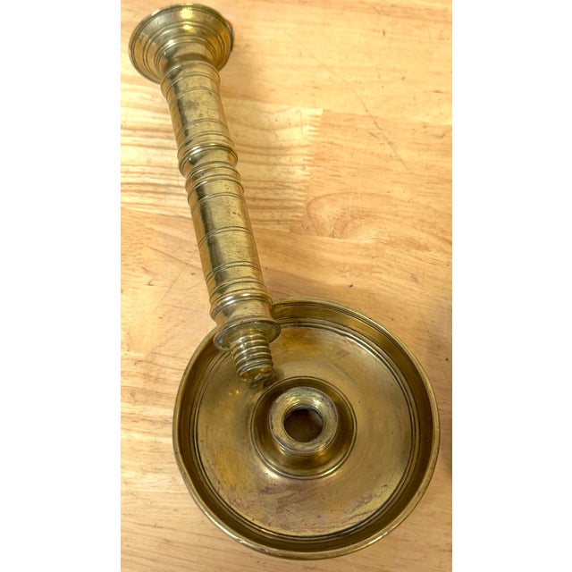 Gold Pair of Russian Empire Brass Candlesticks with Drip Basins, circa 1790–1835 For Sale - Image 8 of 13