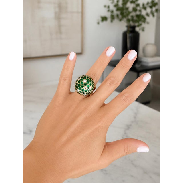 1990s Bold 18k Yellow Gold Tsavorite & Diamond Pavé Dome Ring, Size 6 For Sale - Image 14 of 14