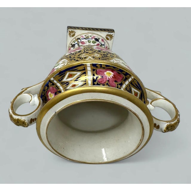Ceramic Antique Pair English Royal Crown Derby Campana Porcelain Urns Vases Imari Patern For Sale - Image 7 of 9