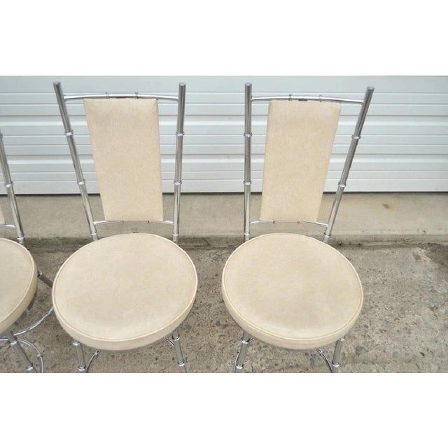 Vintage Hollywood Regency Chrome Metal Faux Bamboo Dining Kitchen Set - 5 Pc Set For Sale - Image 9 of 10