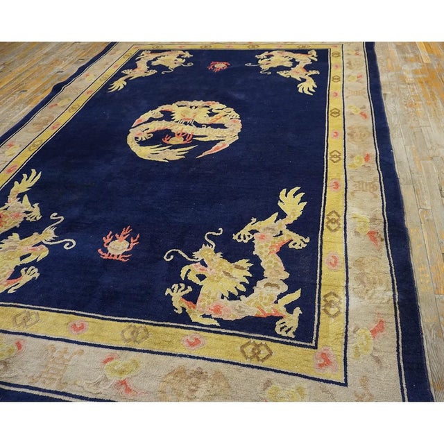 1930s Blue Navy Dragon Traditional Antique Chinese Peking Rug 8' X 10'10" Rug For Sale In New York - Image 6 of 9