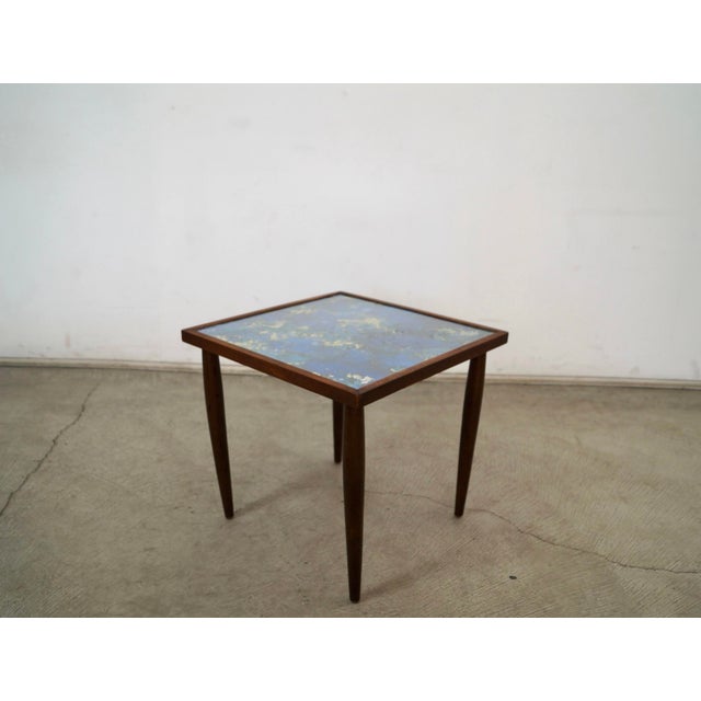Teal 1960’s Mid-Century Modern Walnut & Foil Glass Side Table For Sale - Image 8 of 12