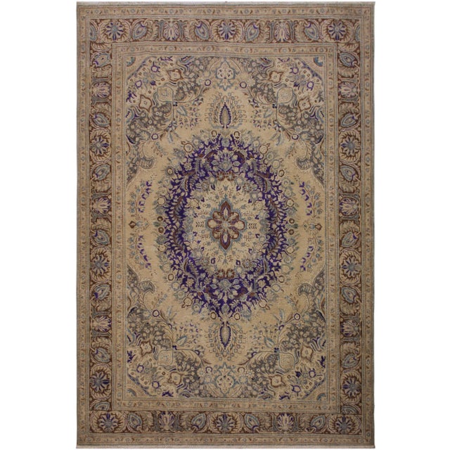 Beige 1990s Shabby Chic One of a Kind Hand Painted Brown Wool Rug - 8′ × 11′ For Sale - Image 8 of 8