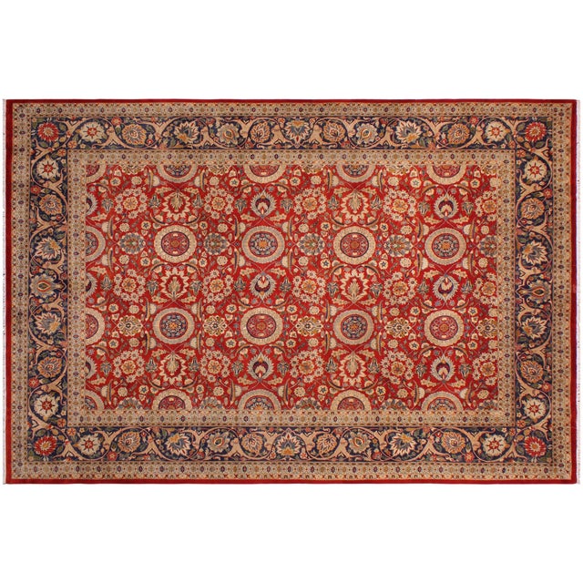 Burnt Orange Shabby Chic Agra Tabriz Pak-Persian Red/Blue Wool Rug - 9'2'' X 12'3'' For Sale - Image 8 of 9