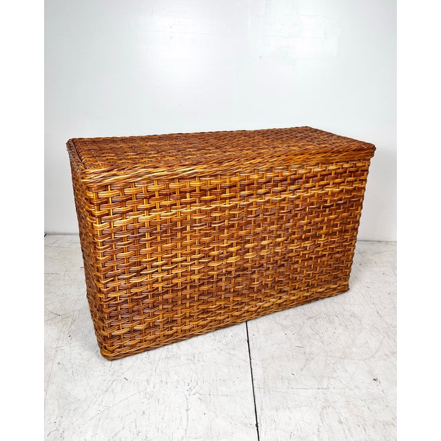 Vintage Woven Rattan Wicker Campaign Dresser For Sale - Image 11 of 12