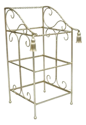 Mid 20th Century Italian Hollywood Regency Silver Iron Tassel 3 Tier Etagere Towel Rack Stand
