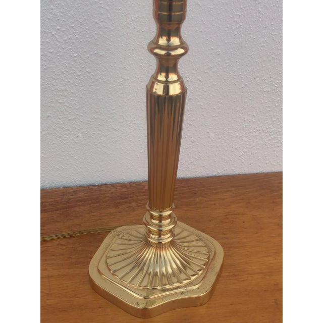 1980s Vintage Brass Plated Crystal Glass Torchier Torch Cone Lamp For Sale - Image 5 of 8