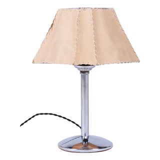 Bauhaus Table Lamp, Chrome-Plated Steel, Parchment, Czech, 1930s For Sale