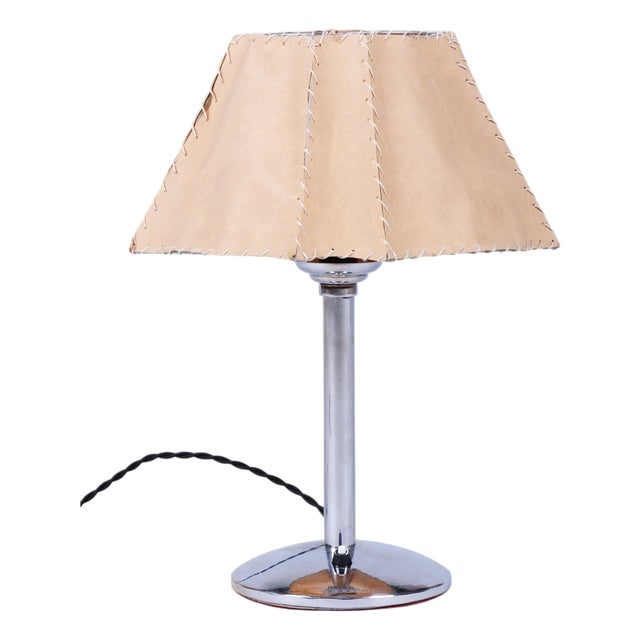 Bauhaus Table Lamp, Chrome-Plated Steel, Parchment, Czech, 1930s For Sale