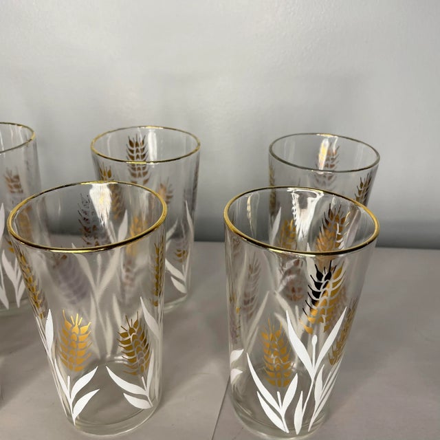 Vintage Golden Wheat Glass Tumblers- Set of 8 For Sale - Image 4 of 12