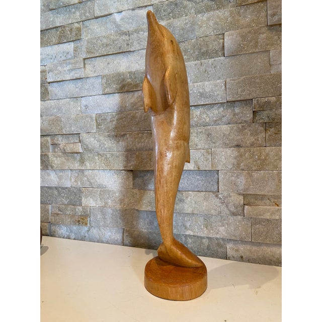 Vintage Large Golden Hardwood Hand Carved Dolphin Statue For Sale - Image 9 of 12