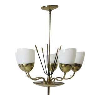 Majestic Lamp Company Arredoluce Style Brass & Glass Chandelier For Sale