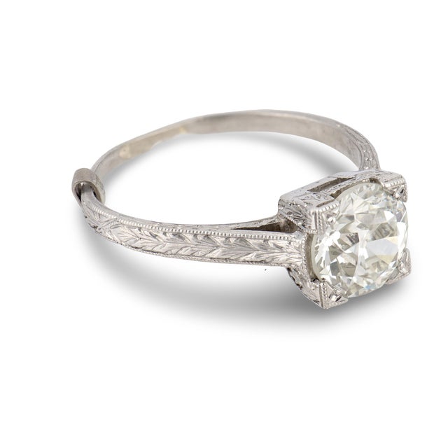 Traditional 1910s Edwardian Gia 1.93 Carat Old European Cut Diamond Platinum Engagement Ring, Size 7.5 For Sale - Image 3 of 5