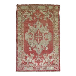 Antique Zabihi Collection Watermelon Red Oushak Rug - 4'2" x 6'9" For Sale