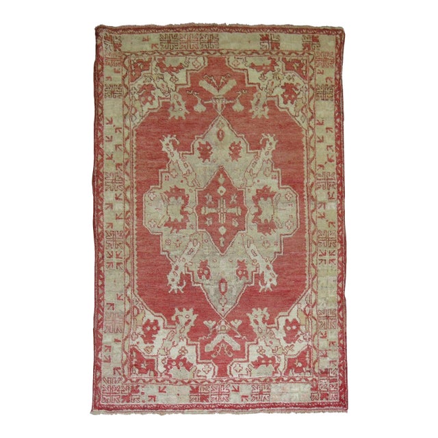 Antique Zabihi Collection Watermelon Red Oushak Rug - 4'2" x 6'9" For Sale