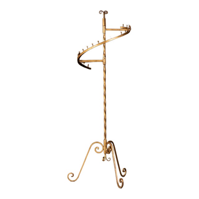 Mid 20th Century Hollywood Regency Wrought Iron Spiral Tie & Belt Display Stand For Sale