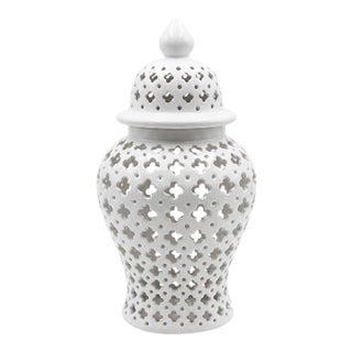 Vintage Pierced Ceramic Temple Jar / Lantern For Sale