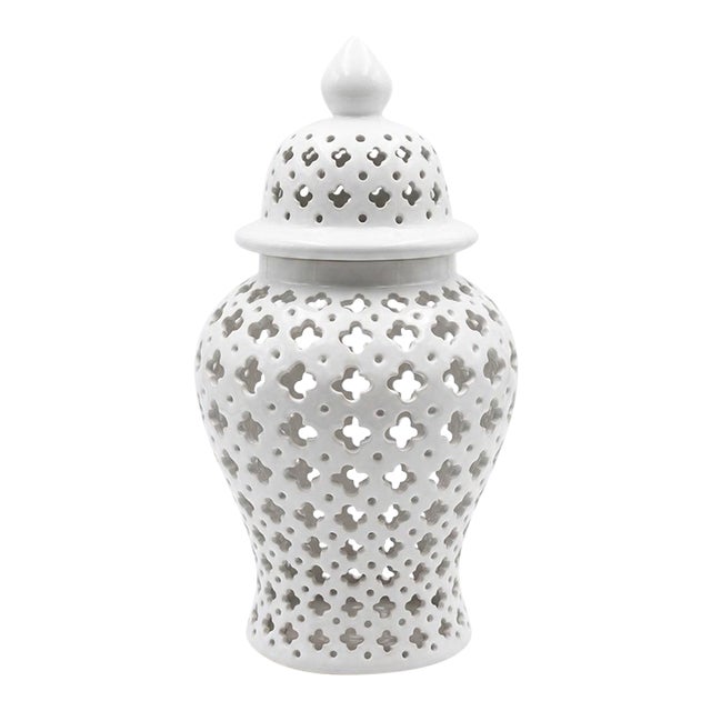 Vintage Pierced Ceramic Temple Jar / Lantern For Sale