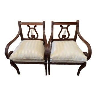 Thomasville Furniture Mahogany Duncan Phyfe Inspired Lyre Back Chairs - Set of 2 For Sale