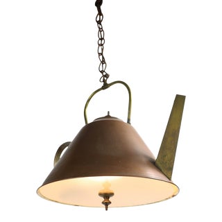 Copper and Brass Tea Pot Rustic Farmhouse Style Chandelier Made in Usa Ca 1970's For Sale